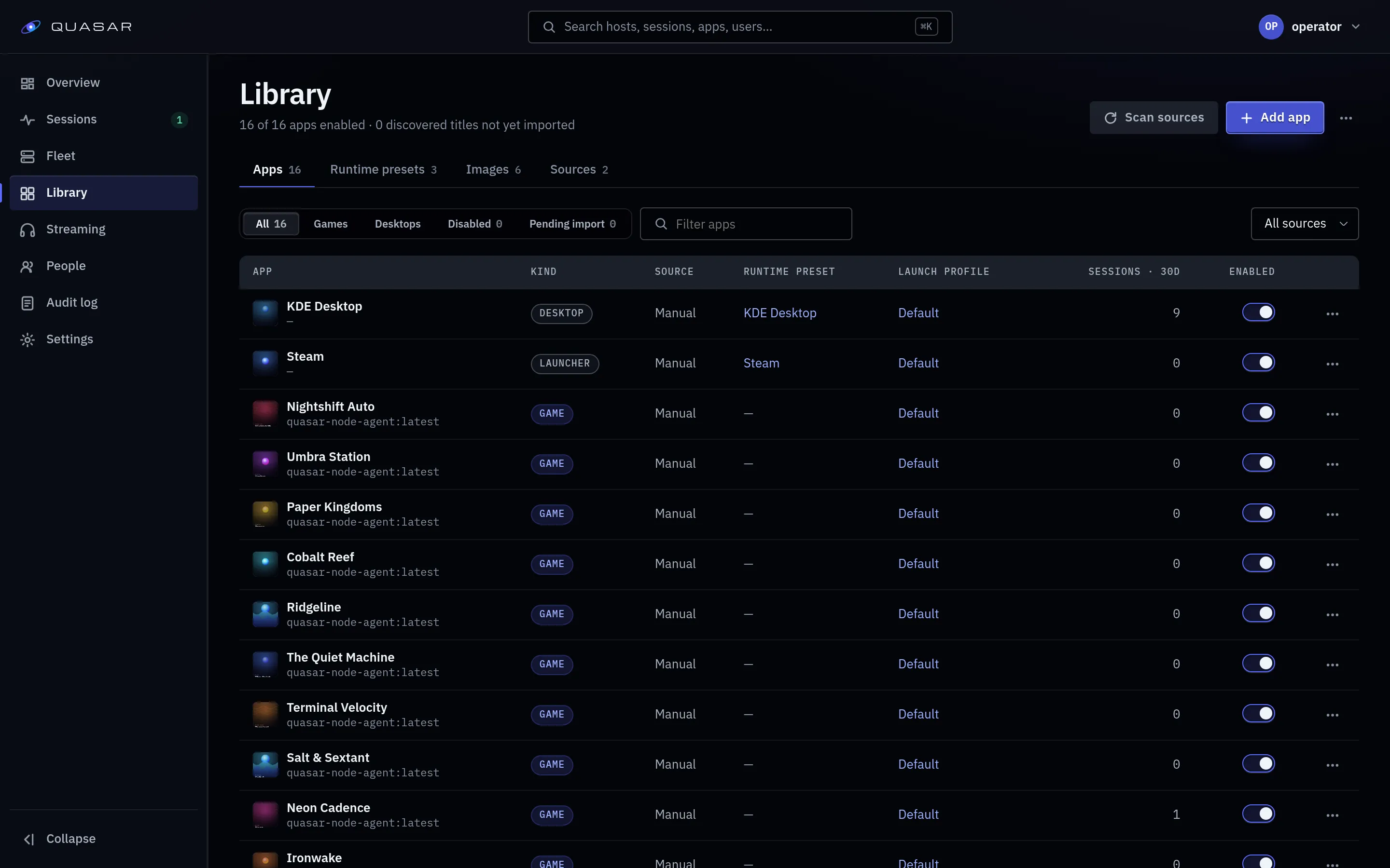 The admin app catalog