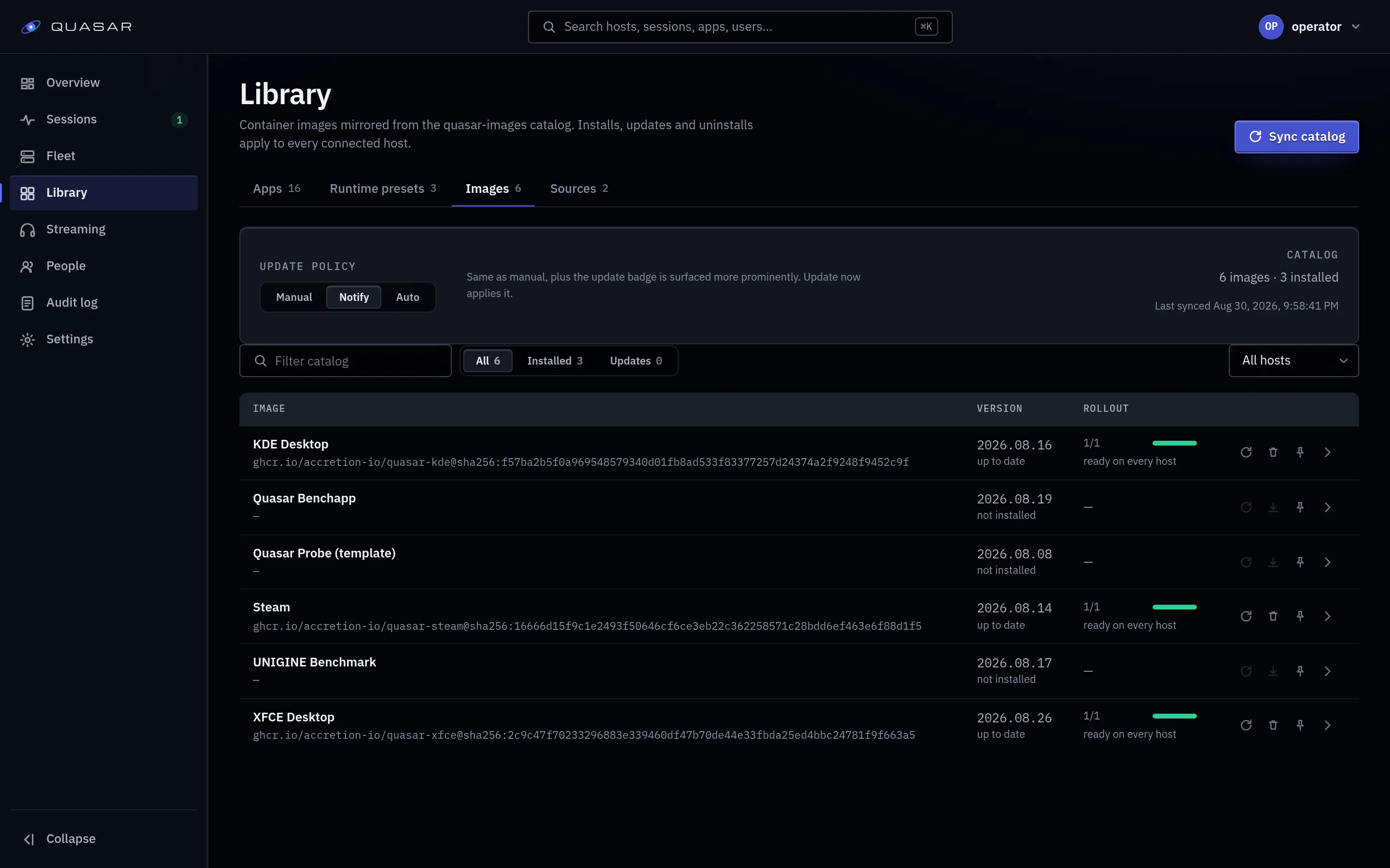 The admin images page